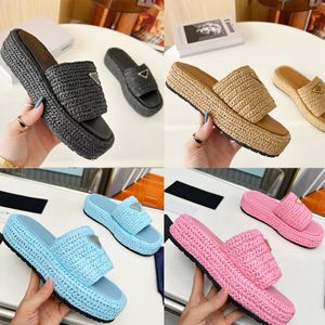 Designer-Hausschuhe, Sandalen, Herren und Damen, goldene Schnalle, Slip-On, Schwarz, Braun, Rosa, Slides, gehäkelte Slider, Damen, lässige Sandale, Plattform, Keile, Stroh, Flatform, Sommer-Flip-Flops