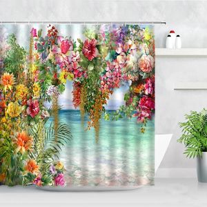 Duschgardiner trädgård landskap blommor växt landsbygd kreativ oljemålning konst blommig modern badrumsdekor gardin uppsättningar