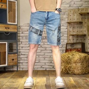 Herren Jeans Paisley Stitching Denim Shorts Persönlichkeit Mode Sommer 2024 Street Trend Casual Blau