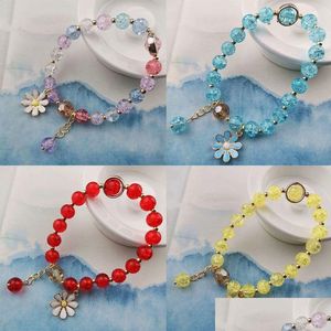 Identificação Pulseira Jóias Linda Coreano Gemstone Ametista Bead Pulseiras Mulheres Meninas Doce Cor Lucky Daisy Empilhável Drop De Dho8Y