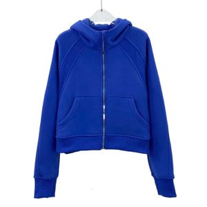 Women Brushed Full Zip Hoodie Jacket Sportswear Yoga Outfits Hooded Workout Track Running Coat with Pockets Outdoor Fleeces Thumb Holes LU