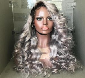 Cinza peruca de cabelo humano para mulheres onda do corpo virgem peruano prata cinza peruca cheia do laço sem cola prata ombre perucas de cabelo humano 1191871