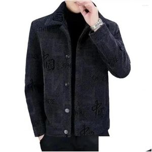 Giacche da uomo Cappotto da uomo abbottonato Giacca cardigan con stampa cinese Caldo ed elegante Autunno/Inverno con colletto rovesciato Maniche lunghe Drop Deliver Othck