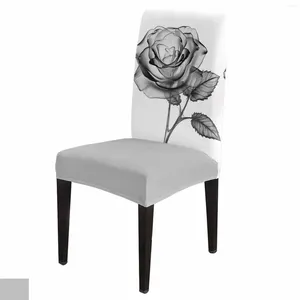 Chair Covers Rose Black And White Cover Set Kitchen Stretch Spandex Seat Slipcover Home Decor Dining Room