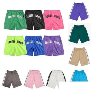 Mens Shorts Luxury Designer Women Palm Short Pants Letter Printing Strip Webbing Casual Five-Point Clothes 2023 Summer Beach Drop Deli Dhkx2