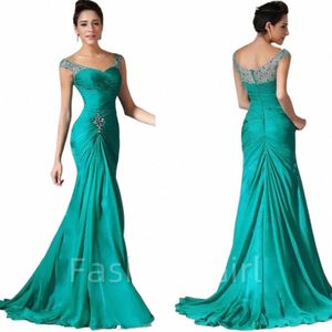 Vintage zielone szyff z zielonej rękawem formalny impreza Suknia Mermaid Recept zorganizowanie zużycia długości podłogi Plus Size Evening Dr Robe 7259#