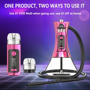 EHUKA ORIGINAL ARAB SHISHA DUAL-ANVÄNDNING E-CIGARETTER KIT X1 60W ELEKTRONISK CIG E HOOFAH EVENTABLE POD DISPOBLE VAPE MED LED-lampor Läge Display Vaper Big Vapor Pen