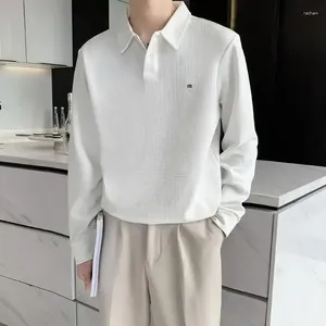 Polos masculinos roupas formal superior branco t camisa polo para homem coreano outono abotoado negócio pulôver harajuku moda normal y2k em massa a