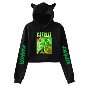 Рэппер Каариджа ча cha cha crop top top hoodie Женщины с длинным рукавом с капюшоном Harajuku укороченная толстовка повседневное спорное костюм