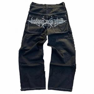 y2k Jeans For Men Harajuku Retro Skull Graphic Baggy Jeans Black Pants Punk Rock Hip Hop Gothic Wide Leg Trousers Streetwear 61qZ#