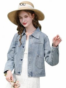 i BELIEVE YOU Light Blue Women Denim Jackets Retro Love Embroidery Short Trendy 2024 Spring New Casual Coat For Lady 2241185526 p9T5#