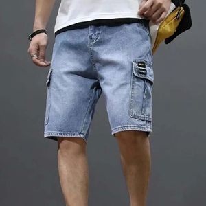 Summer Solid Color Denim Shorts Koreańska wersja Trend Mens Medium Pants Five Point Suit Cargo Poplin 240315