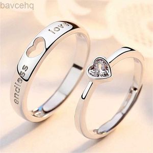 Wedding Rings 2Pcs/sets Zircon Heart Matching Couple Rings Set Forever Endless Love Wedding Ring for Women Men Charm Jewelry 24329