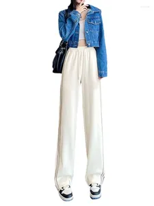 Calças femininas 2024 casual solto mulheres algodão veludo veludo primavera outono cintura alta emagrecimento cordão reto pernas largas