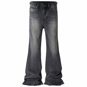 Jeans svasati neri da uomo Streetwear Pantaloni denim vintage Pantaloni jeans strappati strappati F3N4 #