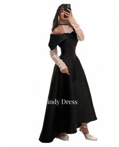 Cindy Eid Al-Fitr Woman's Evening Dr Party Evening Elegant Luxury Celebrity Sequined Sleeves Medium Längd Satin Black Women D8LV#