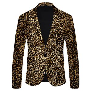 Leopard Print Suit Jacket Mens Slim Fit Casual British Fashion Blazers Coat Long Sleeved DJ Party Wear 240318