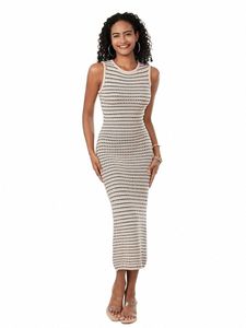 stampa Body in maglia Dr per le donne Y2K scava fuori Midi Dres Sleevel 2024 Summer Beach Dr C2uk #