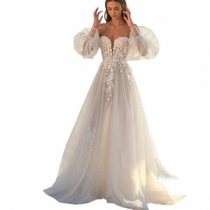 Bohemian Wedding Dres donna elegante manica a palloncino applique sexy aperto indietro abiti da sposa spiaggia formale 2024 festa formale in spiaggia X00n #