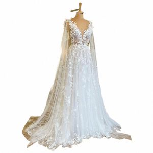 romântico Lace Floral Fairy Beach Wedding Dr com decote em V profundo 2024 vestido de noiva vestido largo convidado boda Roycebridal L7Vd #