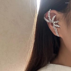 Backs Earrings Ear Bone Clip For Women Girls Shine White Cubic Zirconia Flower Fashion Jewelry Party Wedding Accessories Gift