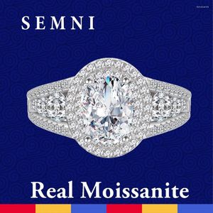 クラスターリングsemni 2.0ct 7 9mm楕円形カット女性用モイサナイトダイヤモンドリングルビーサファイアエメラルドエンゲージメントプロミスバンド925スターリングシルバー