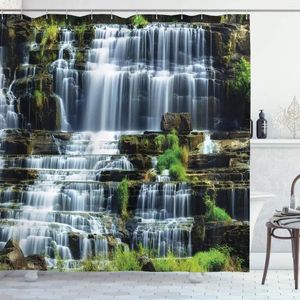 Tende da doccia Cascata Paesaggio Piante verdi Scenario naturale Tenda da bagno moderna in tessuto stampato Decorazioni per il bagno di casa Set ganci