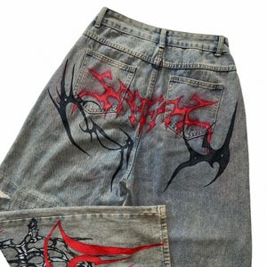 Streetwear baggy jeans y2k hip hop retro pocket baggy jeans svarta byxor män kvinnor punk rock hög midja breda benbyxor r6r3#