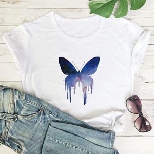 Camiseta feminina casual verão estética hipster céu estrelado borboleta harajuku estampa gráfica engraçada 240329