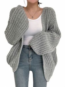 Abrini mulheres cardigan camisola casaco casual solto de malha sólida casaco outono inverno para mulher lanterna manga doce casaco 2023 p4g7 #