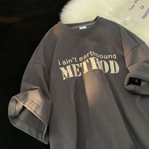 男性用夏のためのアメリカのショートリーブTシャツ新しいハイストリートトレンディブランド半スリーブルーズコットンTシャツ