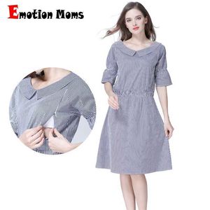 Vestidos de maternidade Emotion Moms listrado roupas para grávidas cuidados com a amamentação vestido de maternidade S M L XLL2403