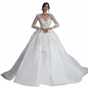 Ethel ROLYN Lg manica Ball Gown Wedding Dr 2024 Exquisite SCOOP paillettes che borda Royal Train abito da sposa Abiti da sposa H3gn #