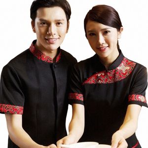 Chinês Restaurante Hotel Staff Uniformes New Fi Black Hotel Waitr Shirt + Apr Catering Garçom Roupas de Trabalho Atacado m15U #