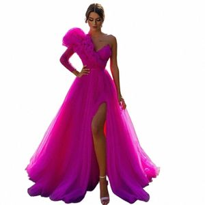 purple red evening dr De Fiesta single sleeved fluffy robe with slim legs, dance dr A row party dr, evening dr V5xv#