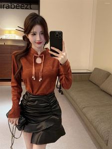 Camicette da donna Camicetta nazionale jacquard stile cinese con bottoni scavati all'estero Camicia piccola Camicetta primaverile femminile da donna