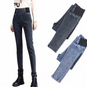 Koreanische Hohe Taille Bleistift Jeans Frauen Übergröße 38 Vintage Stretch Skinny Vaqueros 92-102 cm Dünne Denim Hosen Casual Leggings Hose m4tk #