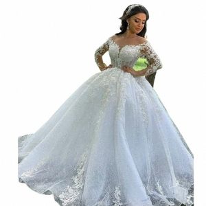 Abito da ballo Princ Wedding Dres O Collo Applicazioni di pizzo in rilievo Lg maniche abiti da sposa per le donne abiti da sposa 2023 S6kB #