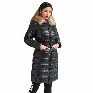Santelon inverno Lg Parka per le donne cappotti caldi spessi Fi piumini con pelliccia finta con cappuccio vita regolabile Abbigliamento X5Me #
