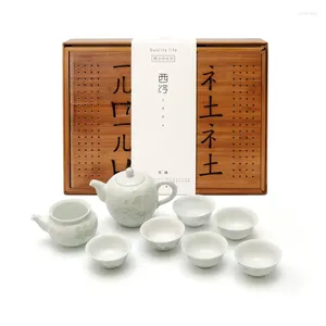 Teaware Sets Chinese Style Ceramic Teacup Set 1 Teapot 6 Teacups Fair Mug With Bamboo Tray KungFu Tea White Cups Office Birthday Gifts