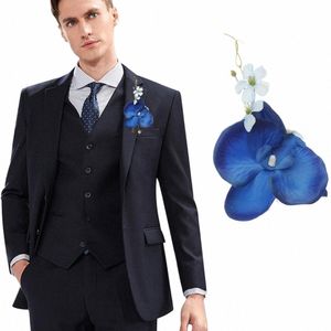 Broom broszka orchidea realistyczna FR High-end Sild Match Suit Faux Pearl Best Man Wedding Corsage Groomsman Actors A4Z6#