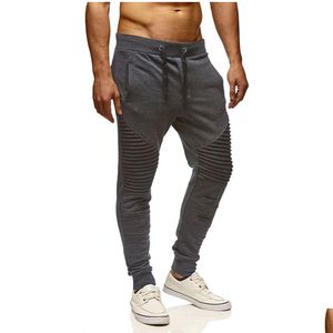 Men'S Pants New Men Clothing Solid Color Striped Cotton Pencil Male Athletic Elastic Skinny Trousers Drop Delivery Apparel Dh0Pb