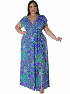 Somo plus size Dres for Women V Neck Loose Sleewel Maxi Full Längd Dr Ny in Summer Clothes Wholesale Dropship V955#