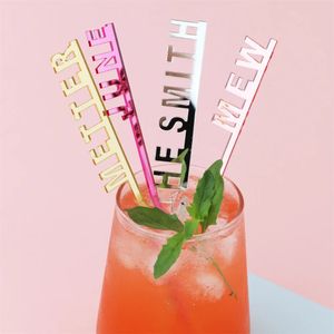 50 pz Nome Personalizzato Swizzle Sticks Tavolo in Acrilico Segnaposto Cocktail Personalizzato Drink Agitatore Matrimonio Baby Shower Party Decor 240326