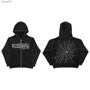 Men's Hoodies Sweatshirts Hip hop Cool Couple High Street Pullers Autumn Punk Black Sweatshirts Top Gothic Grunge Oversized Hoodie StreetwearL2403