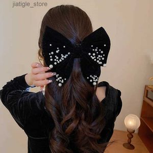 Grampos de cabelo vintage grandes laços de cabelo para mulheres meninas duas camadas preto vermelho bowknot hairpin macio veludo acessórios de cabelo rabo de cavalo heawear y240329