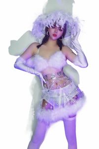 Transperant Donne Gogo Snowfire Stage Outfit Party Club Bar Discoteca Spettacolo Cantante Costume da ballo u3HE #