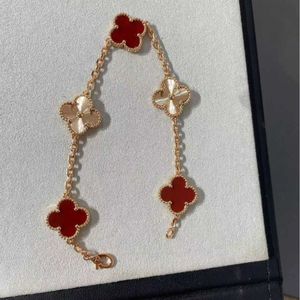 Original by designer Van Clover Bracelet Red Agate Laser Five Flower V Gold High Version Light Luxury and Unique Design Sense jewelry