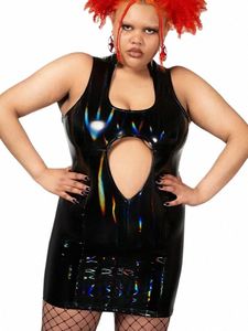 Gothic Plus Size Donna Pelle verniciata lucida Dr 7XL Stretch Bodyc Scava Fuori Mini Dr Party 6XL Costume da discoteca personalizzato G2Y4 #