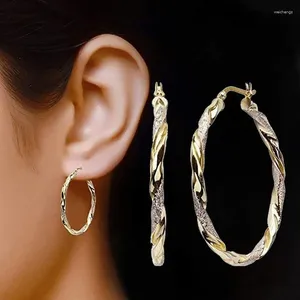 Hoop Earrings Classic Round Inlaid White Zircon Trendy Jewelry 2024 Exquisite Two Tone Metal Wedding For Women